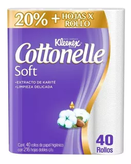 Papel Higiénico Kleenex Cottonelle Soft Care Con 40 Rollos