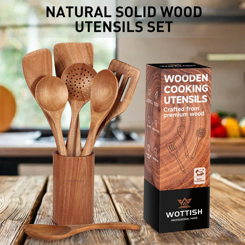 Juego De Cucharas Y Utensilios De Madera Natural