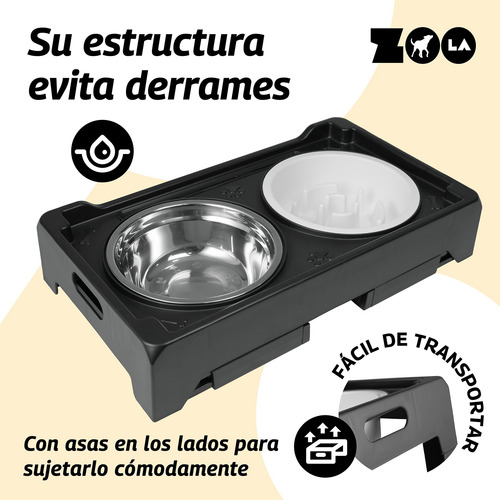 Comedero Doble P/ Perro Elevación Ajustable Plato Lento 36oz