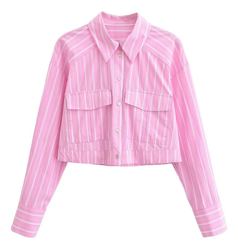 Camisa Corta De Manga Larga A Rayas