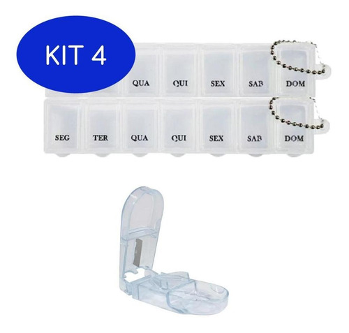 Kit 4 Porta Medicamento Remédio Semanal Transparente E
