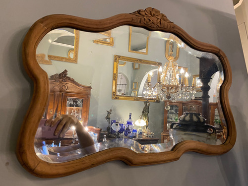 Espejo Provenzal Biselado Madera Natural Cedro Tallado Antig Marrón (Usado)