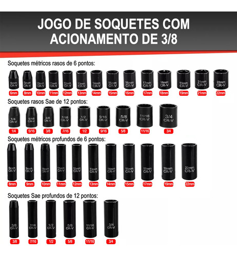 Jogo De Soquete Aço Crv 3/8 Catraca Chave Com Maleta Dobevi