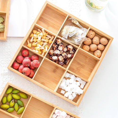 Caja De Madera De Bambú Para Frutos Secos, 9 Rejillas, Conte
