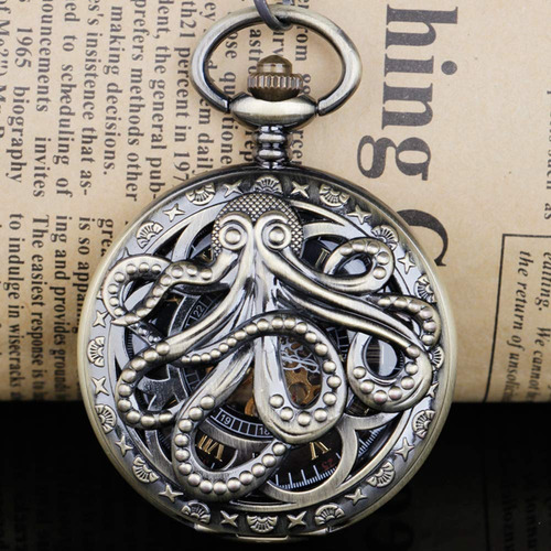 Reloj De Bolsillo Mecánico Dentily Estilo Steampunk Bronce