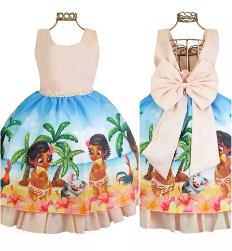 Vestido Moana Baby Aniversario Infantil Festa Super Luxo em