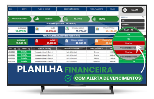 Gestão/controle Fluxo Caixa/financeiro Alerta Planilha Excel