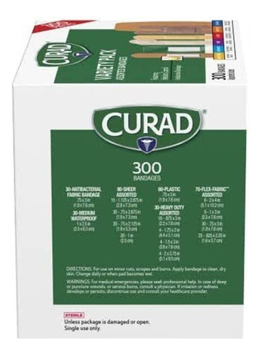 Curad Assorted Bandages Variety Pack 300 Pieces, Including A