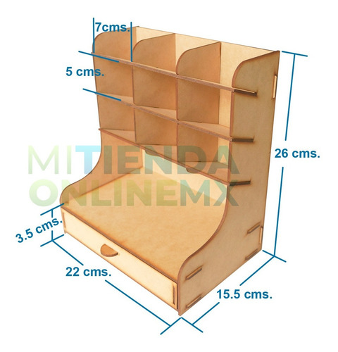 Imagen 6 de 6 de Organizador Escritorio Cajonera Lapices Arte Mdf 3mm