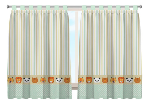 Cortina Decorativa Infantil Safari Animais Leão Tigre Urso