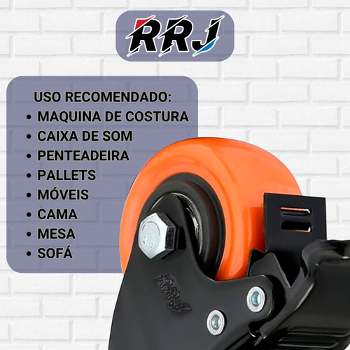 Kit 8 Rodízios Rodas Giratórias Reforçada Para Moveis Com Trava Tamanho 50mm 2 Polegadas Rrj Laranja