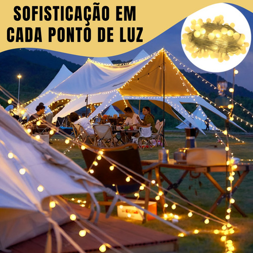 Varal Led Pisca Pisca 127v 8 Funções 100 Leds Branco Quente