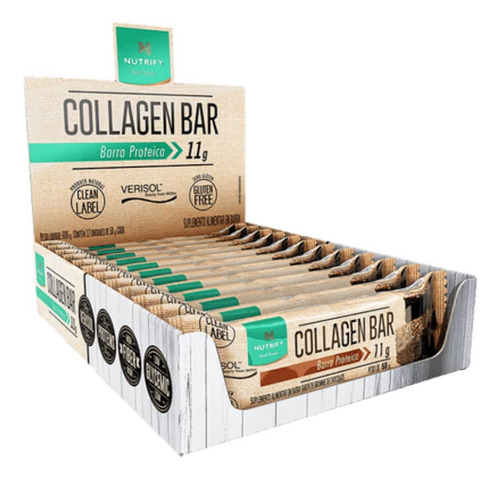 Collagen Bar (caixa C/ 10un De 50g) Nutrify Sabor Brownie De Chocolate