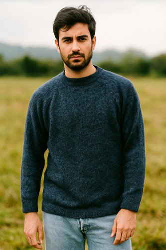 Sweater Pullover Lana De Alpaca Liso Peinado