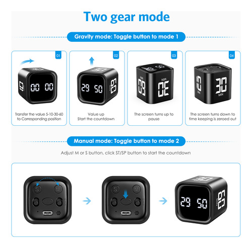 Temporizador Digital Plegable Con Sensor De Gravedad Para Es