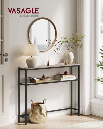Mesa Consola De 2 Niveles Moderna Con 2 Estantes Gris