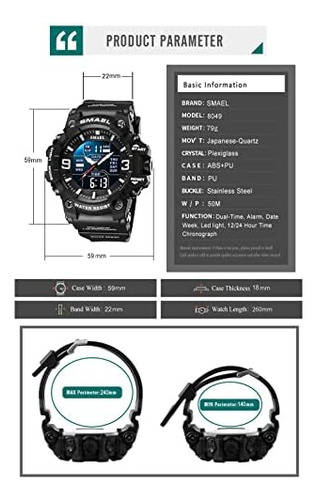 Gosasa Reloj Para Hombre De Cara Grande Militar Multifunción