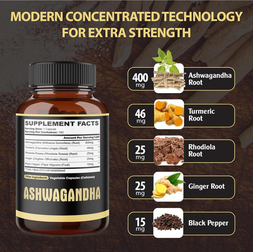 Ashwagandha Agobi 5 En 1 De 5200mg 180 Caps Rinde 6 Meses! Neutro