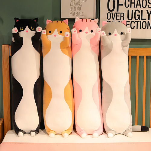 Hermoso Peluche Alargado Almohada De Gato Cómodo 40cms