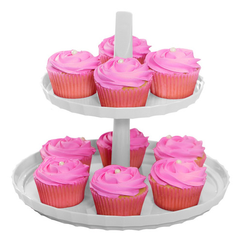 Bandeja Dupla Para Servir Doces Salgados Festa 22x27cm Cor Branco