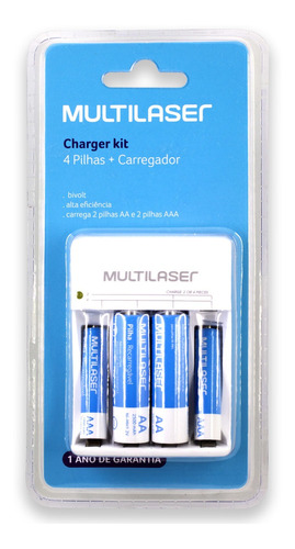 02 Pilhas Aaa 1000mah + 2 Aa 2500mah + Carregador Multilaser