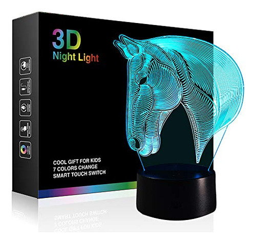 Lámpara 3d Illusion Animal Horse Led Mesa De Escritorio Luz