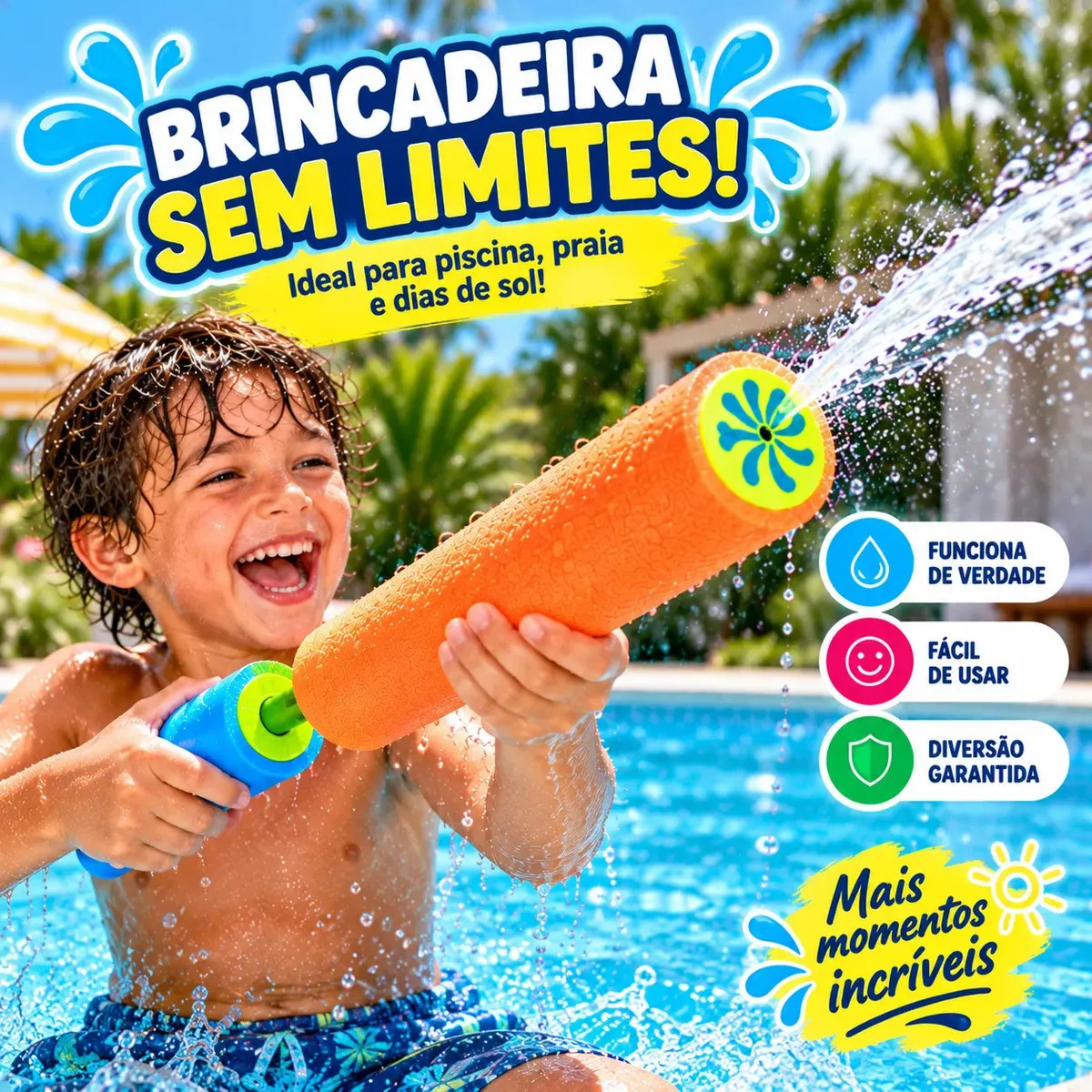 Lança Água Infantil 35cm Flutuante Esguicho Brinquedo Aquático Piscina Praia Verão Crianças Colorido Lançador Espirra Água Jato Forte Festa Pool Party Férias Recreação Brincadeira 