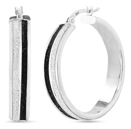 925 Silver Chunky Baguette Glitter Glimmer Textured Hoop Ear