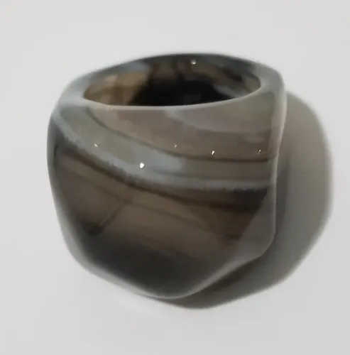 Anillo En Piedra Agata Gris Botswana Facetado Talle 19