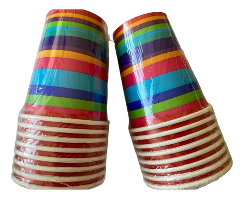 8 Vasos De Cumpleaños Diseño Colores Rayas Arcoíris Cotillón