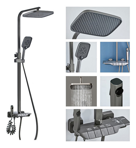Labalaos Ducha Columna Moderna 4 Funciones Botones Negro