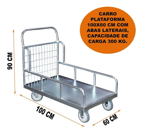 Imagem 2 de 2 de Carro Plataforma 60x100 Cm Em Chapa Aço Com Abas Carga 300kg