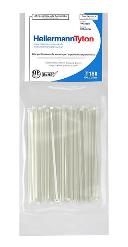 Abracadeira T18r Natural 100x2,5mm C/1000pc - Hellermann