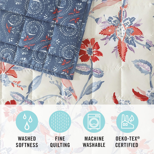 Juego De Ropa De Cama King 3 Piezas Microfibra Azul Y Blanco