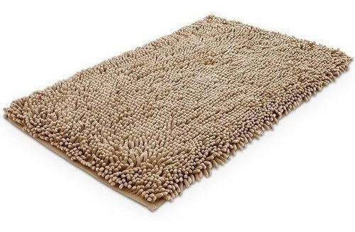 Alfombra Baño Ducha Chenille Beige Hueso Crema Peluda 81001