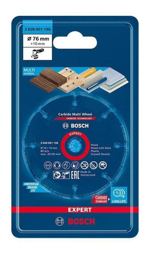 Disco de corte Bosch Expert Carbide de 76 mm para múltiples ruedas, color azul