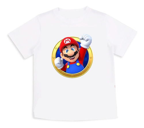 Polera Estampada Mario Circulo Player  Bros Niño/niña