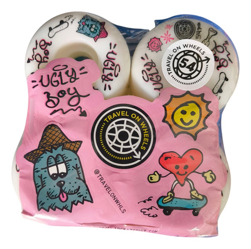 Ruedas Skate Travel On Wheels 54mm 100a Cónicas Blanco Estampado