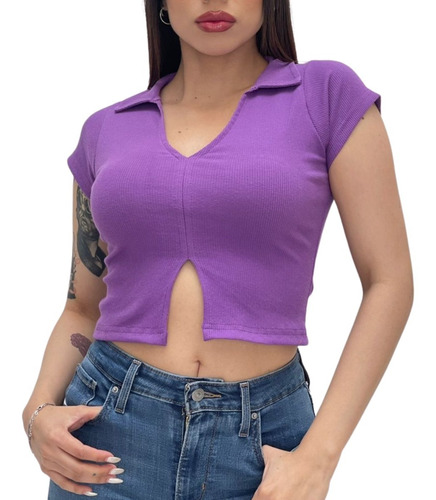 Blusa Para Dama Corta Con Cuello Sport De Moda