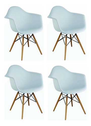 Kit 04 Cadeiras Eames Com Braço Base De Madeira Branco Bulk