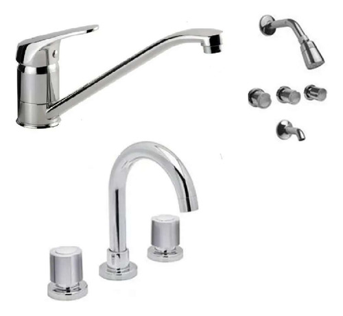 Combo Juego Cocina Link + Baño Viva Cromo Monocomando P