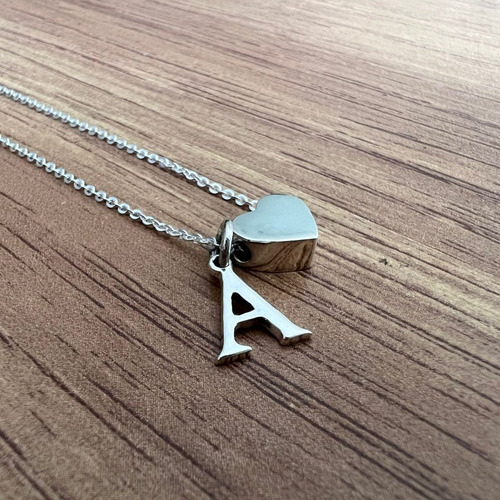 Imagen 3 de 10 de Collar De Plata .925 Corazón Y Dije Letras Iniciales Agalea