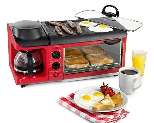 Nostalgia Bset300retrored Retro 3in1 Family Size Breakfast S