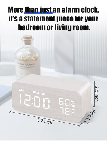 Reloj Despertador Digital De Madera Con Carga Inalámbrica, P