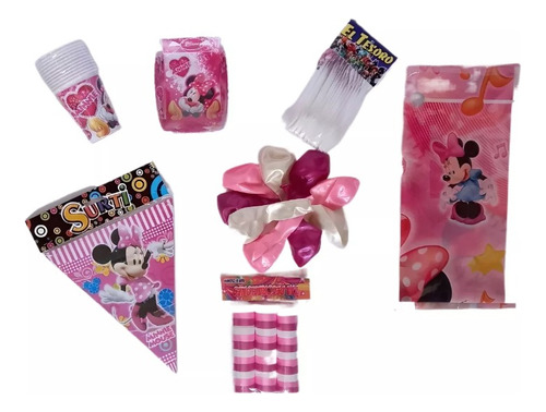 Kit Decoración Minnie 12 Niños Bombas+vasos+mantel+feston