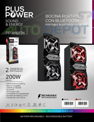 Bocina Portatil Con Bluetooth Pp-wbt26