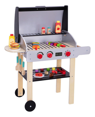 Asador De Madera Con Accesorios Juego De Cocina Y Comida Color Multicolor