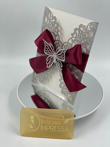40 Sobres Glitter Invitación Corte Láser Suaje 16x11 Plateado