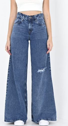 Jean Wide Leg Rígido Roturas Premium Dama Diva