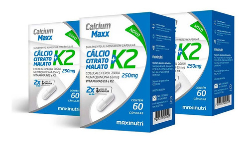 03 Un Calcium Maxx Cálcio Citrato K2 60 Cáps Loja Maxinutri Sabor Sem Sabor